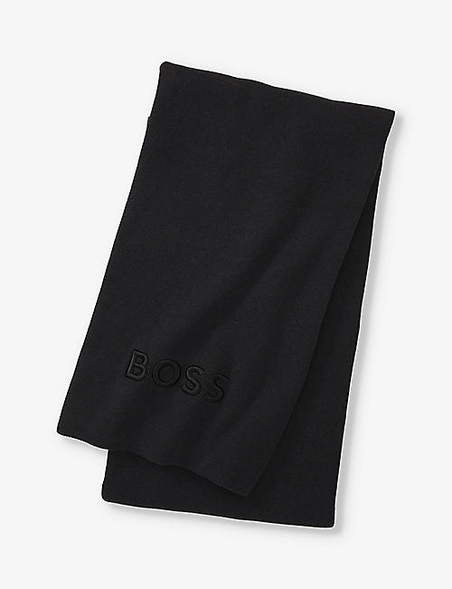 BOSS: Bold logo-embroidered cotton-blend throw 130cm x 170cm