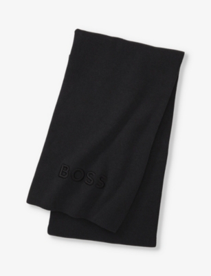 Hugo Boss Boss Black Bold Logo-embroidered Cotton-blend Throw 130cm X 170cm