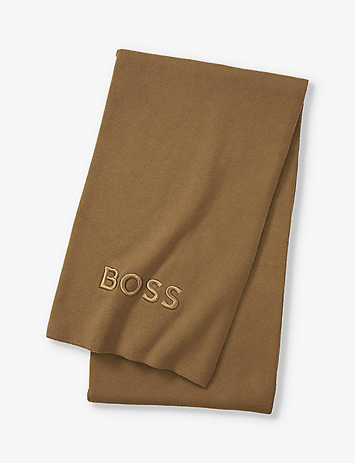 BOSS: Bold logo-embroidered cotton-blend throw 130cm x 170cm
