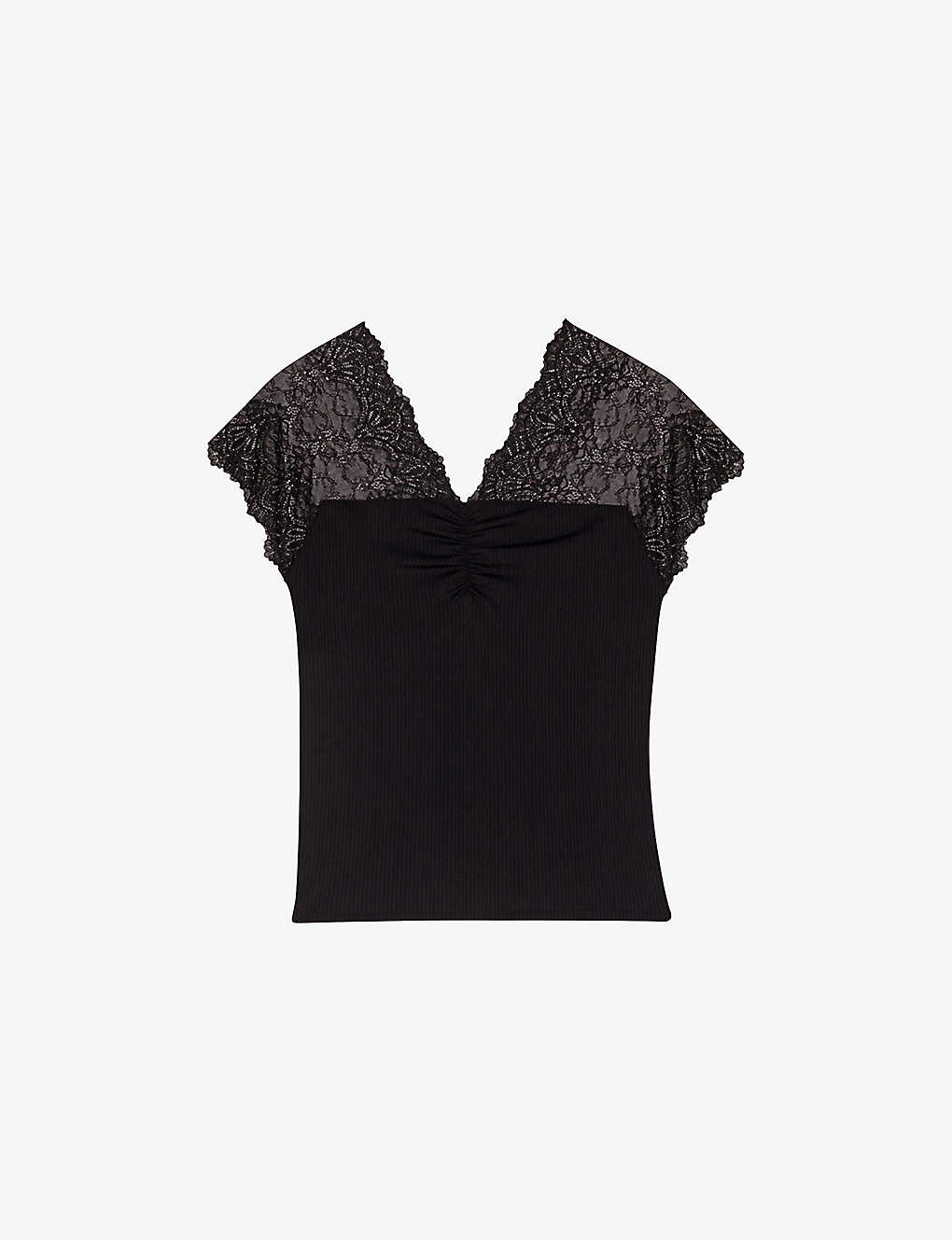 Shop Maje Women's Noir / Gris Liliona Lace-panel Stretch-woven Top