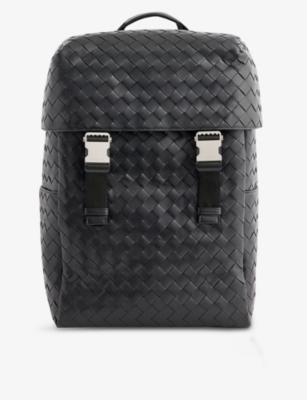 BOTTEGA VENETA BOTTEGA VENETA MENS BLACK SILVER CLASSIC LEATHER BACKPACK