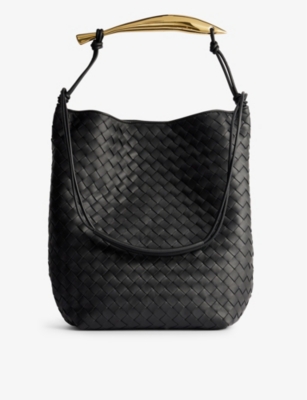 Bottega Veneta Black Brass Sardine Intrecciato-weave Leather Top-handle Bag