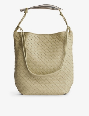 Bottega Veneta Travertine Vintag Si Sardine Intrecciato-weave Leather Top-handle Bag