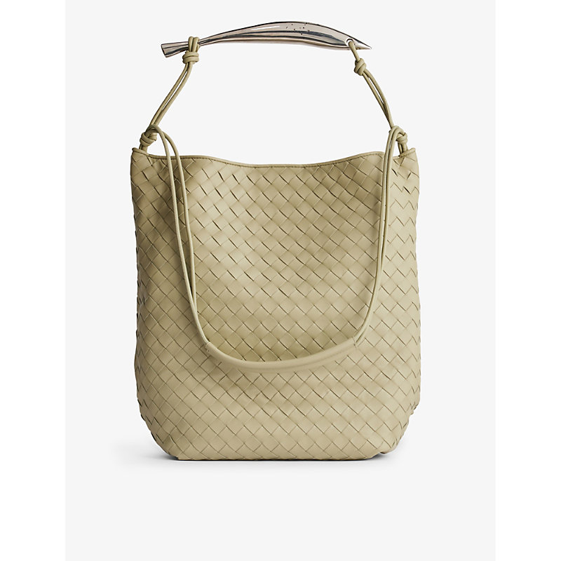 Bottega Veneta Travertine Vintag Si Sardine Intrecciato-weave Leather Top-handle Bag