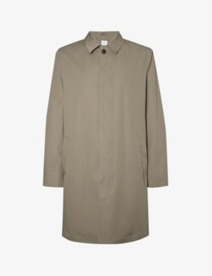 Shop Sunspel Spread-collar Side-pocket Cotton Coat In Dark Stone