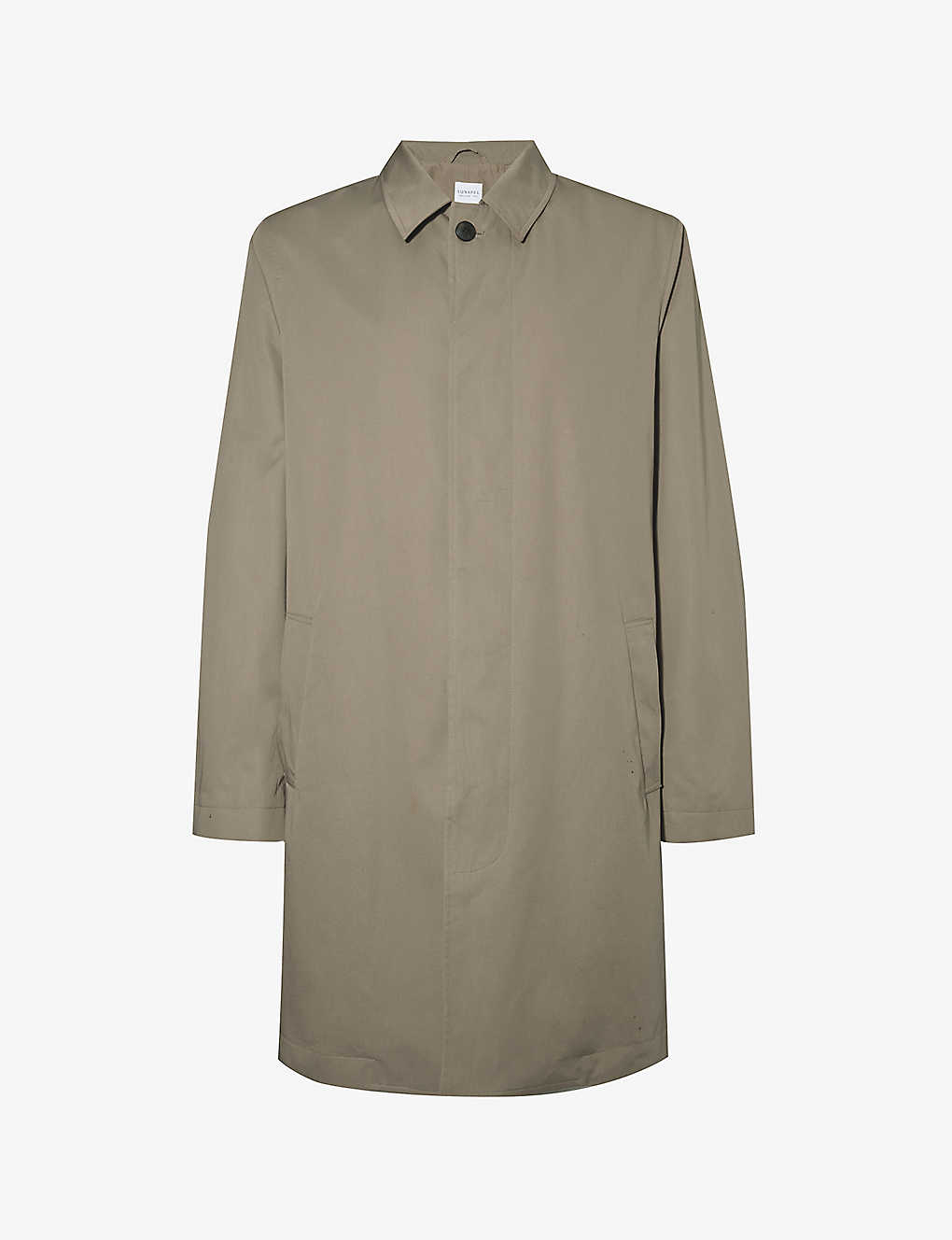 Shop Sunspel Men's Dark Stone Spread-collar Side-pocket Cotton Coat