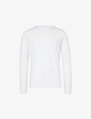 Shop Sunspel Men's White Sun Crew-neck Long-sleeve Cotton-jersey T-shirt