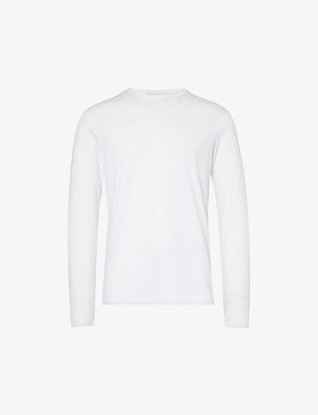 Shop Sunspel Men's White Sun Crew-neck Long-sleeve Cotton-jersey T-shirt