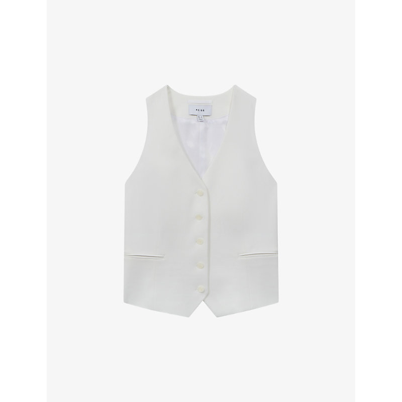 Shop Reiss Sienna Single-breasted Crepe Waistcoat In White