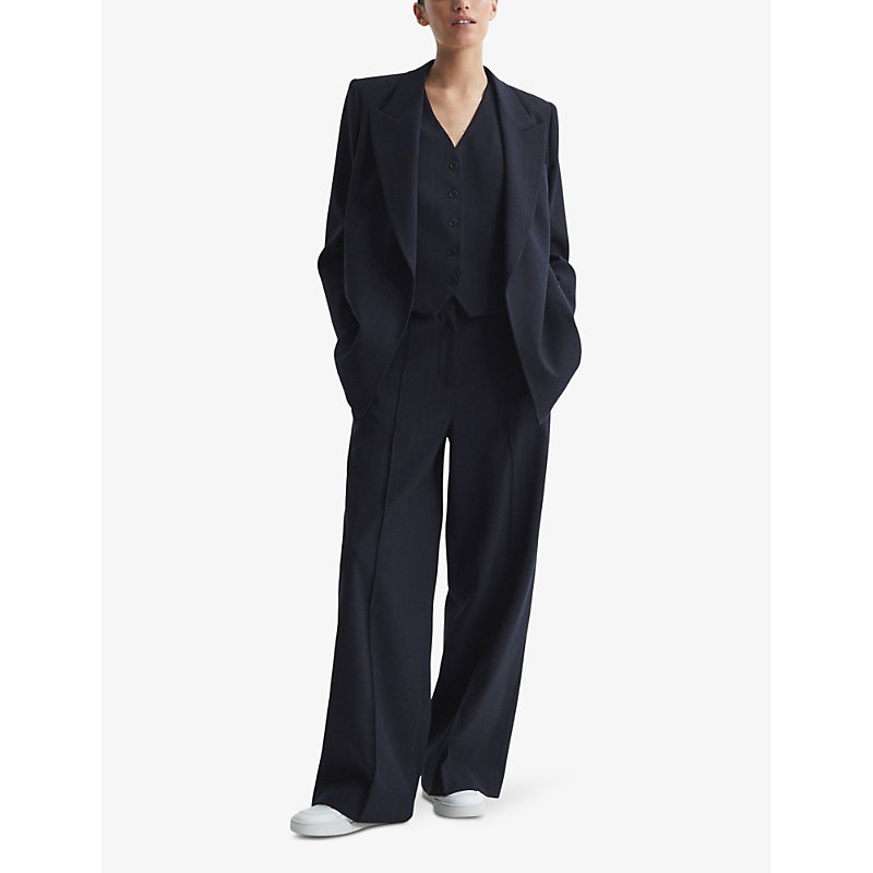 Shop Reiss Willow Wide-leg Pinstripe Crepe Trousers In Navy
