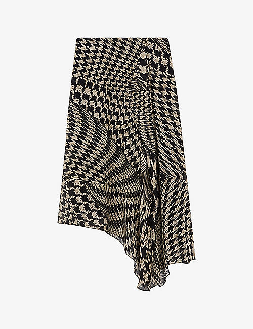 REISS: Oksana dogtooth-pattern woven midi skirt