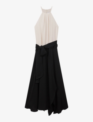 Black Midi Dress Asymmetrical Color Block