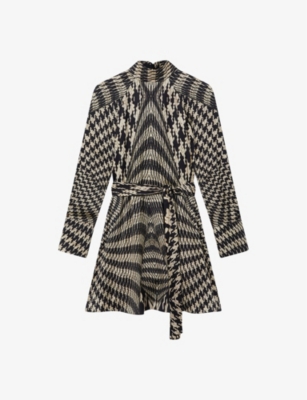 REISS: Ester dogtooth-pattern woven mini dress