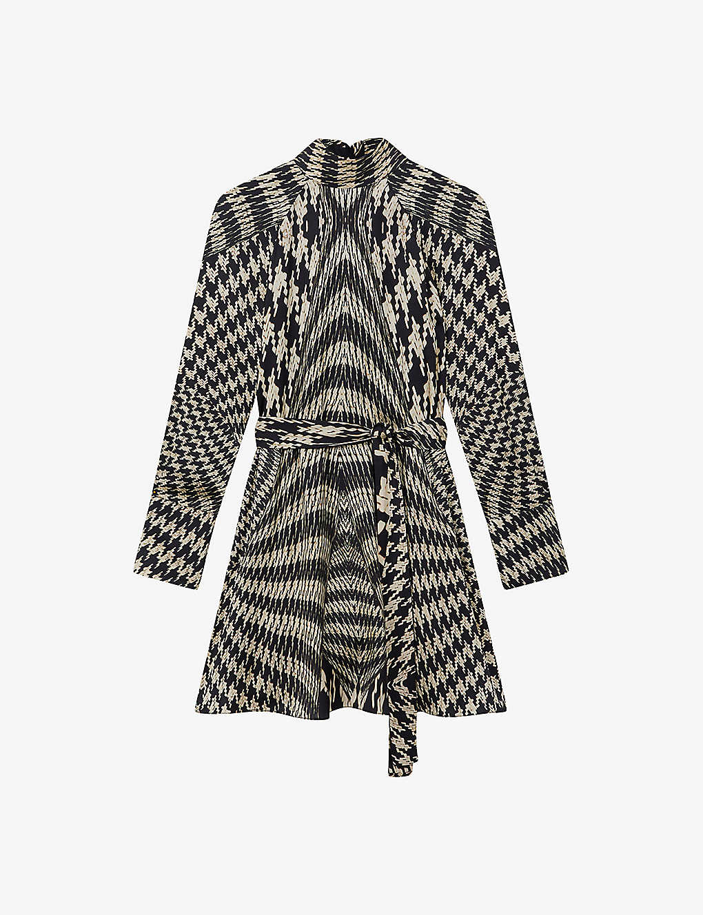 Shop Reiss Womens Black/white Ester Dogtooth-pattern Woven Mini Dress