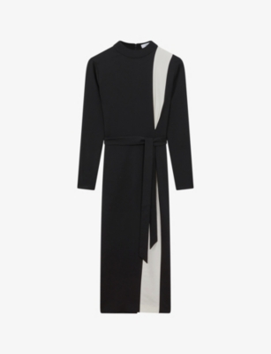 REISS: Millie contrast-stripe stretch-woven midi dress