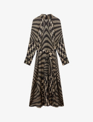 REISS: Kate houndstooth-print woven midi dress