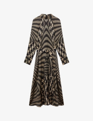 Reiss Kate Houndstooth-print Woven Midi Dress In Multi-coloured