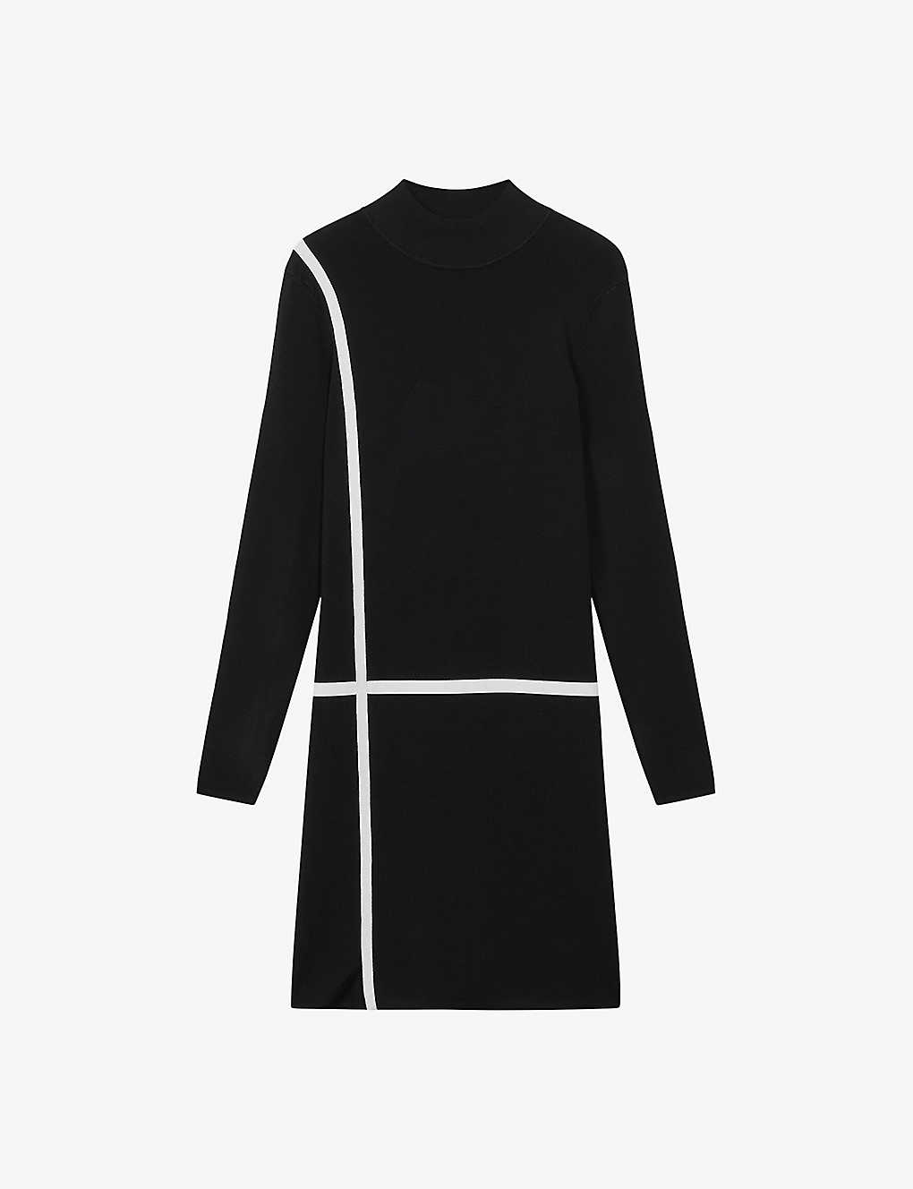 Reiss Annie - Black/ivory Knitted Bodycon Mini Dress, S
