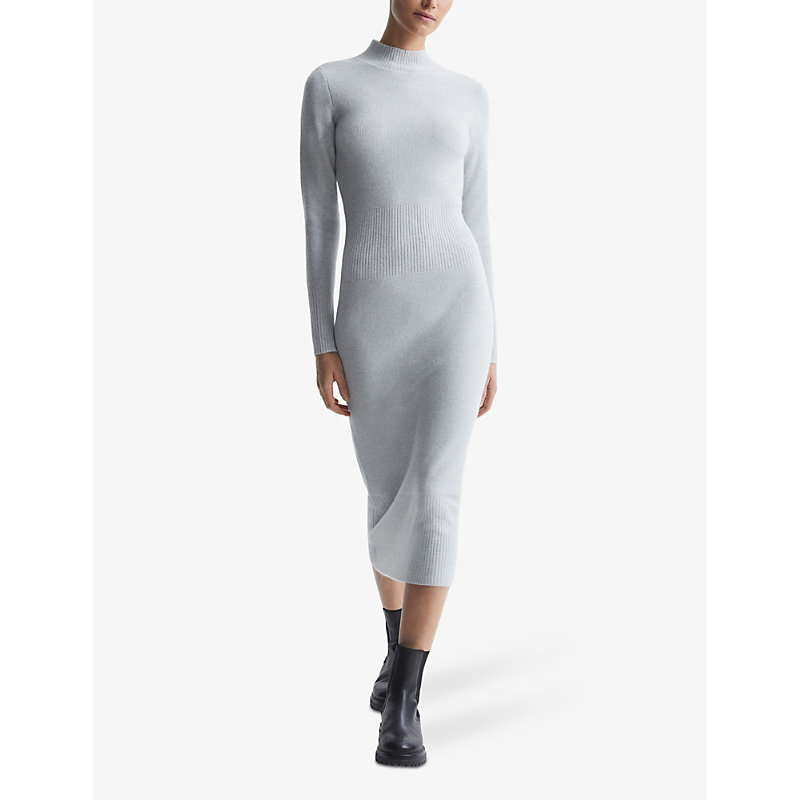 Shop Reiss Women's Grey Mara Ribbed Stretch-knit Midi Dress