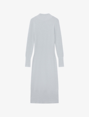 Shop Reiss Womens Grey Mara Ribbed Stretch-knit Midi Dress