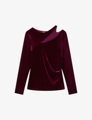 Shop Reiss Womens Berry Mila Cut-out Slim-fit Stretch-velvet Top