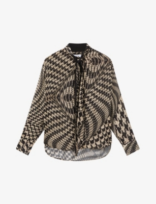 REISS: Cedar dogtooth-pattern stretch-woven blouse