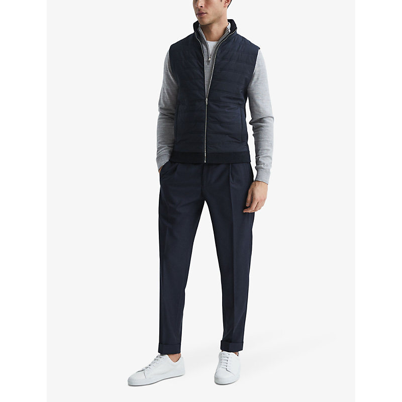 Shop Reiss Men's Navy William Padded Pu And Knitted Gilet