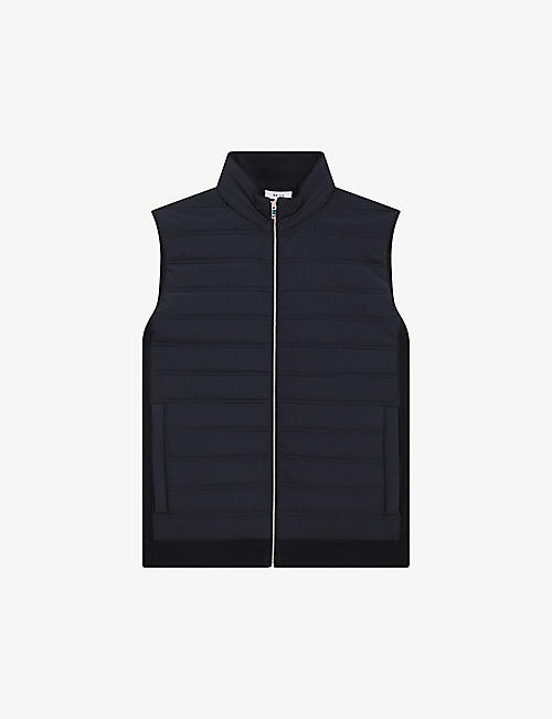 REISS: William padded PU and knitted gilet