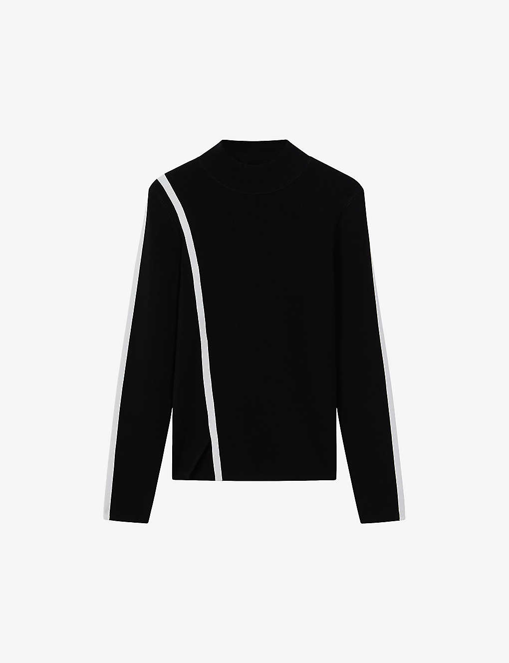 Shop Reiss Women's Black/white Anna Contrast-stripe Stretch-woven Top