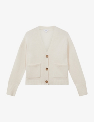 Shop Reiss Womens Ivory Juni Relaxed-fit Wool-blend Cardigan