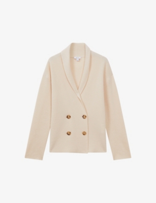 Reiss Sara Double-breasted Knitted Wool And Cashmere Cardigan In Cream