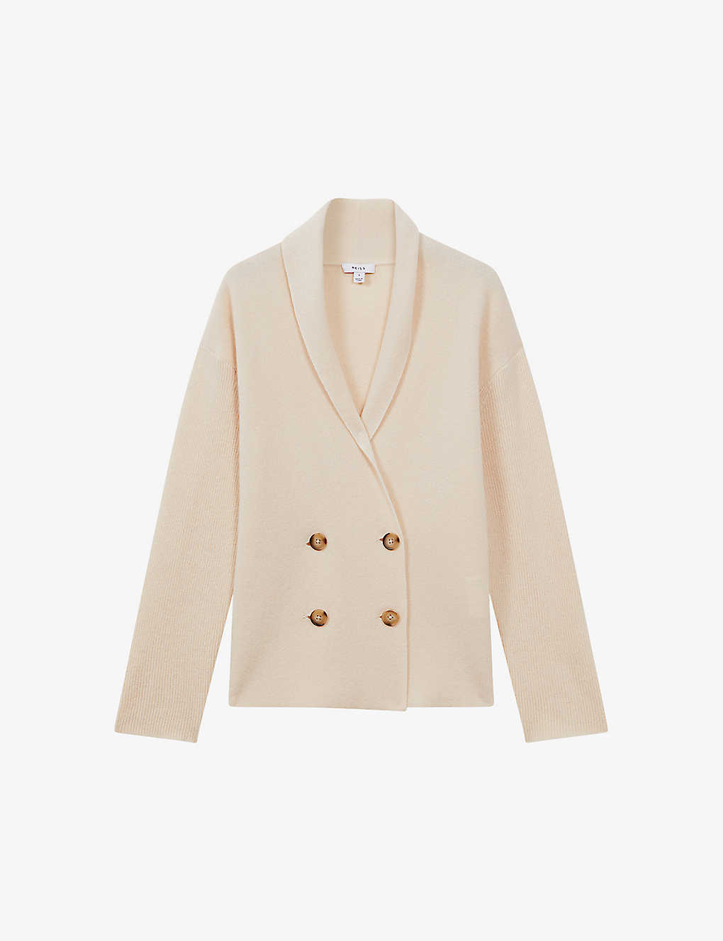 Reiss Sara Double-breasted Knitted Wool And Cashmere Cardigan In Cream