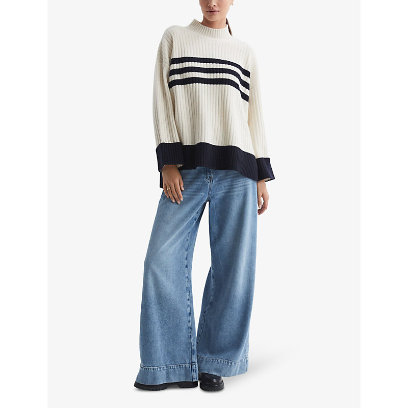Shop Reiss Women's Cream/navy Misha Striped Wool Jumper