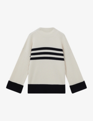 Shop Reiss Women's Cream/navy Misha Striped Wool Jumper