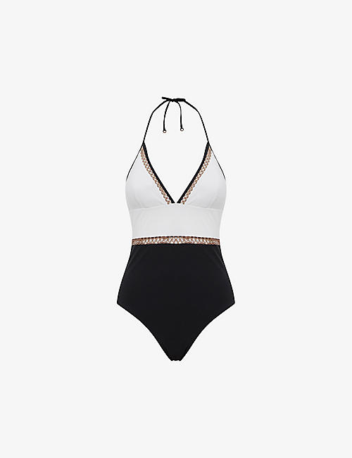 REISS: Ray colourblock stretch-jersey swimsuit