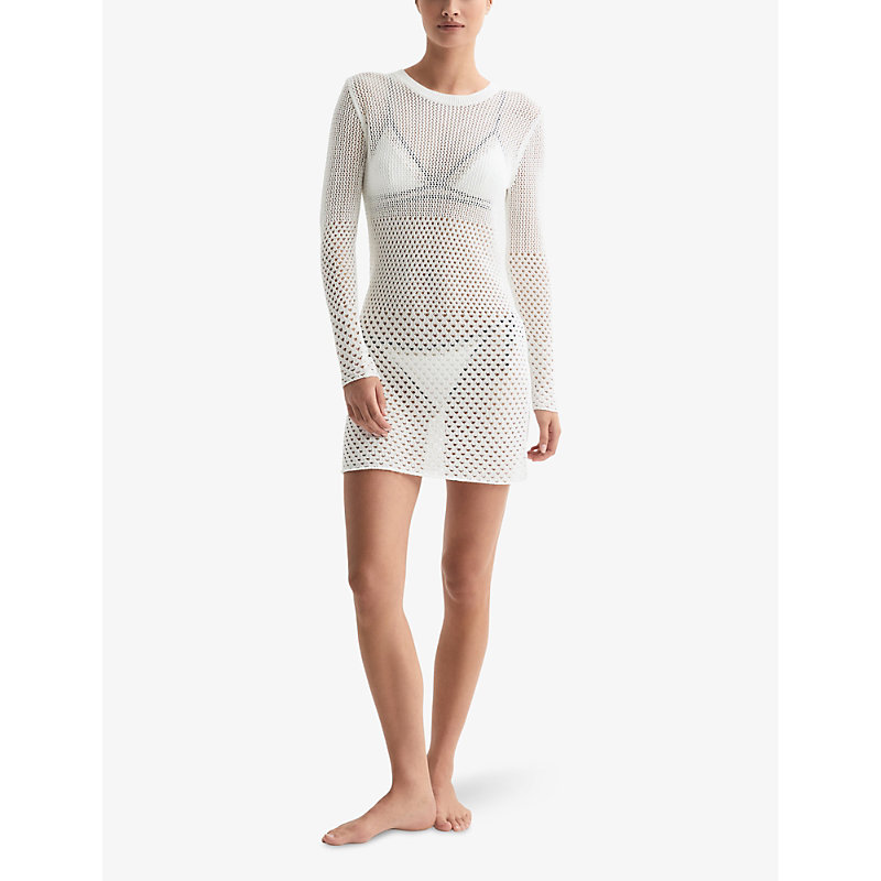 Shop Reiss Womens Cream Esta Semi-sheer Crochet Mini Dress