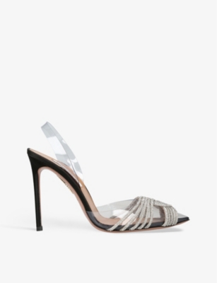 Aquazzura Gatsby Crystal-embellished Leather And Pvc Slingback Courts In Black