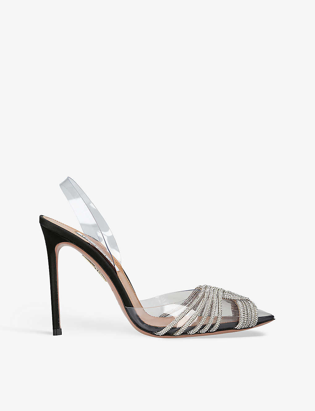 Aquazzura Gatsby Crystal-embellished Leather And Pvc Slingback Courts In Black