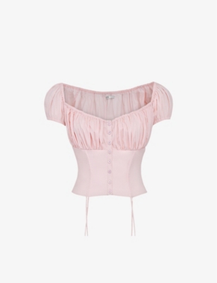 House Of Cb Womens Baby Pink Kitty Cinched-waist Stretch-cotton Top In Baby Pink