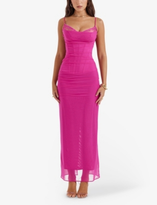 HOUSE OF CB: Nalini lace-trim corseted stretch-woven maxi dress