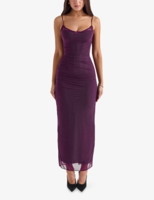Nalini lace-trim corseted stretch-woven maxi dress