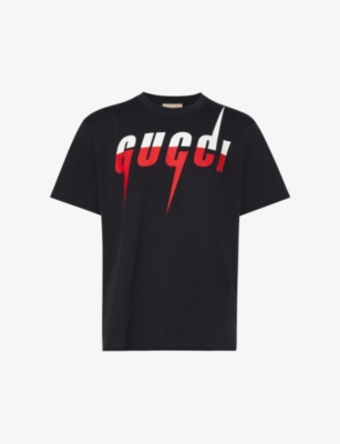 Shop Gucci Brand-print Short-sleeved Cotton-jersey T-shirt In Medley White Red
