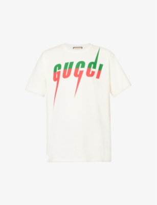 Gucci Mens Milk Green Red Brand-print Short-sleeved Cotton-jersey T-shirt
