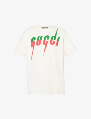 Gucci Printing Classic Short Sleeve Creamy White In Milk Green Red