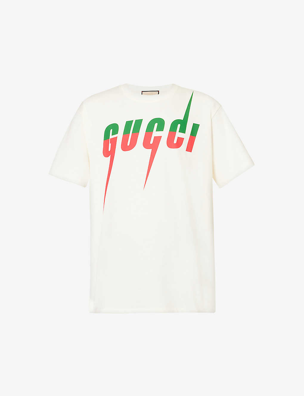 Gucci Mens Milk Green Red Brand-print Short-sleeved Cotton-jersey T-shirt