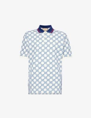 Dark Blue Cotton Piquet GG Stretch Polo