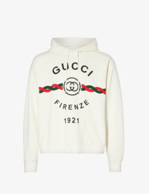 GUCCI - Brand-print relaxed-fit cotton-jersey hoody | Selfridges.com