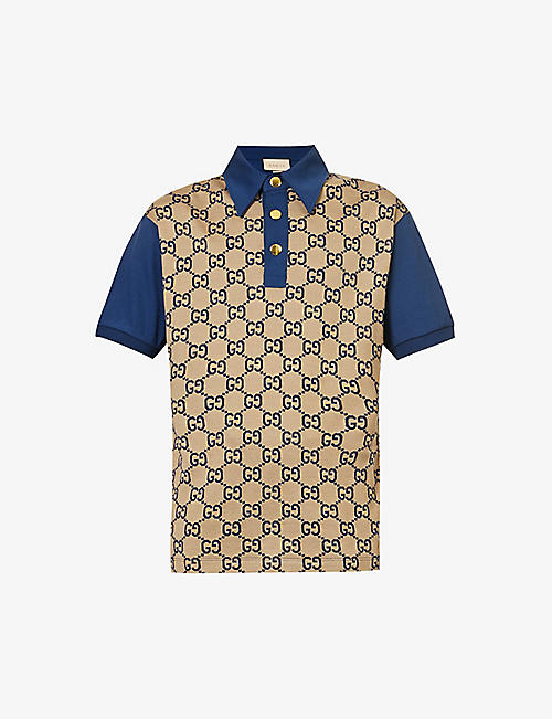 GUCCI: Monogram contrast-trim silk and cotton-blend polo shirt