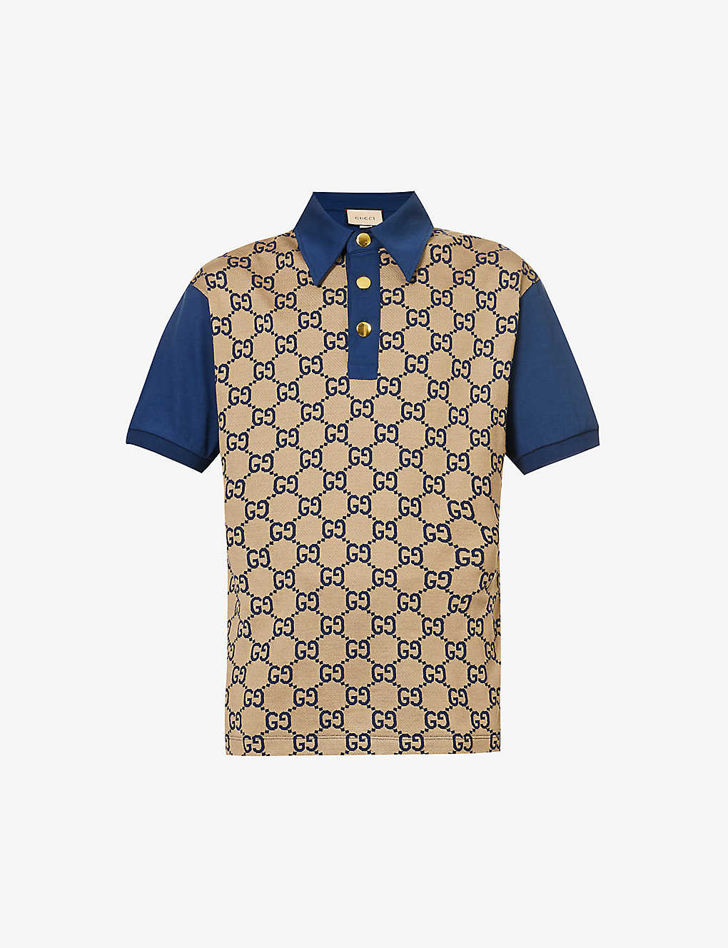 Gucci Mens Beige Blue Monogram Contrast-trim Silk And Cotton-blend Polo Shirt In Beige,blue