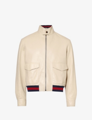 GUCCI Stand-collar striped-hem leather jacket